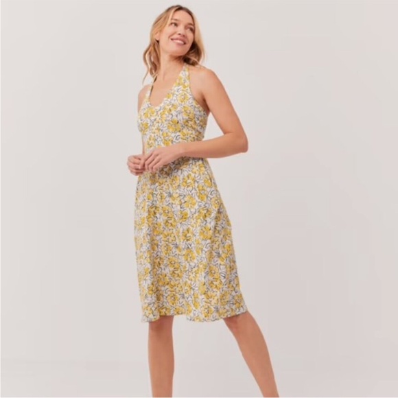 Pact Dresses & Skirts - Pact Yellow & White Floral Halter Midi Dress w built-in shelf bra